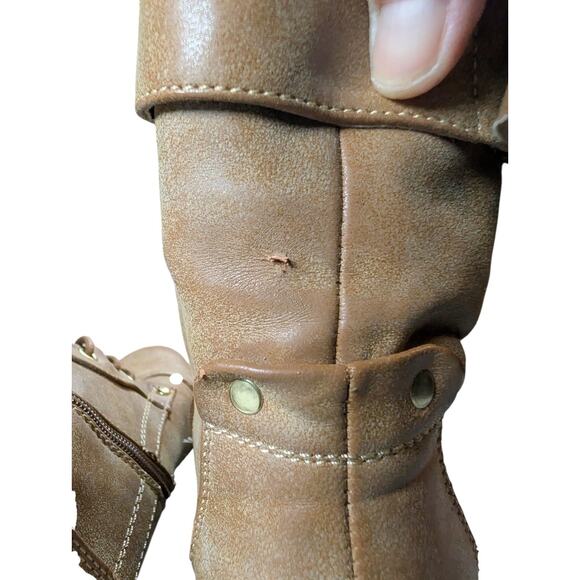 G By Guess Berlyn Women's Tan Combat Boot Sz 8 Lace and Zip Up Gorpcore Gold Zip - Picture 7 of 10